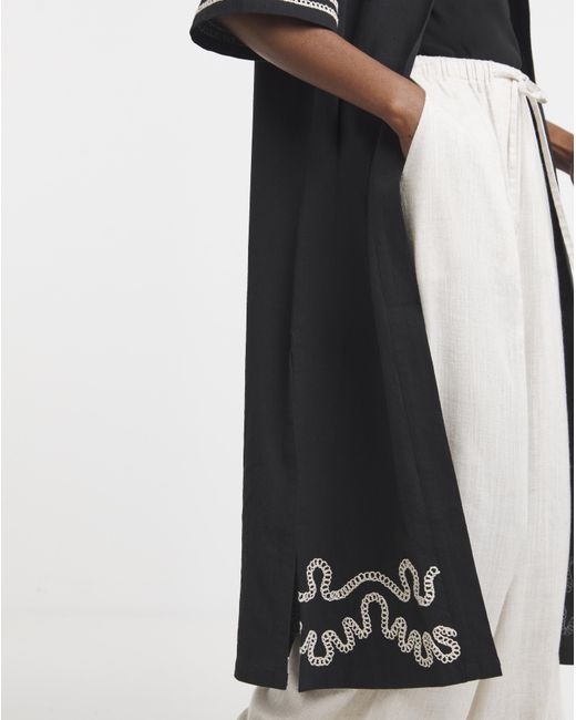 Simply Be Black Embroidered Kimono