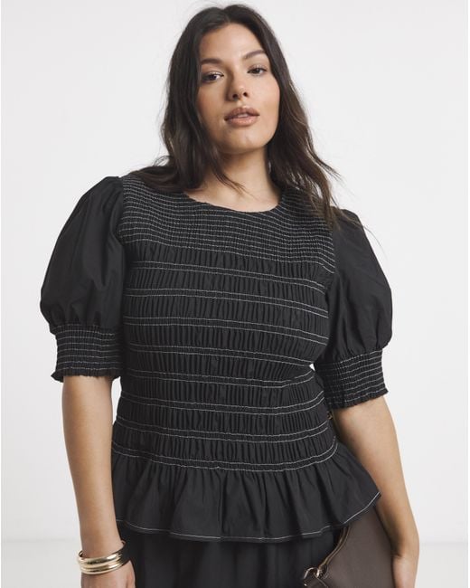Simply Be Black Smocked Poplin Blouse