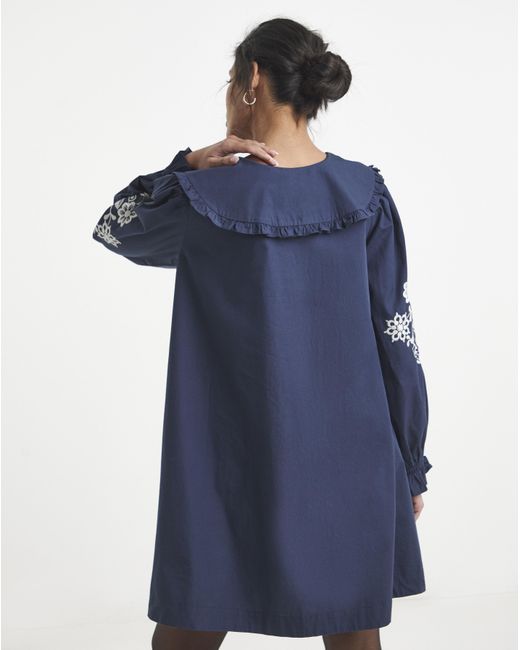Simply Be Blue Embroidered Collar Detail Shirt Dress