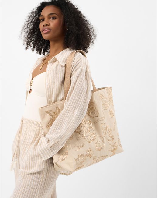 Accessorize Natural Embroidered Shopper Bag