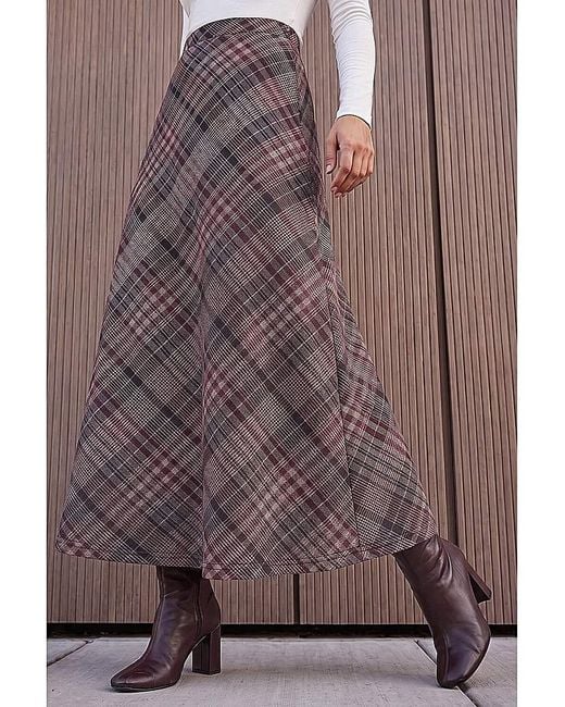 Roman Brown Roman Check Print Midi Skirt