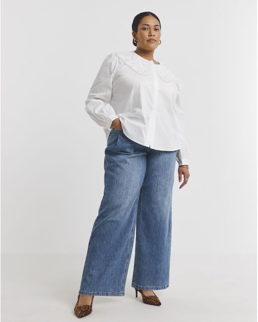 Simply Be White Broderie Collared Blouse