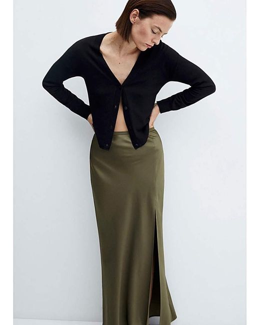 Mango Green Split Satin Maxi Skirt