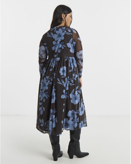 Simply Be Blue Floral Printed Mesh Midi Dress