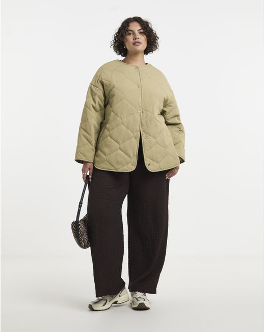 Simply Be Brown Quilted Round Collar Jacket