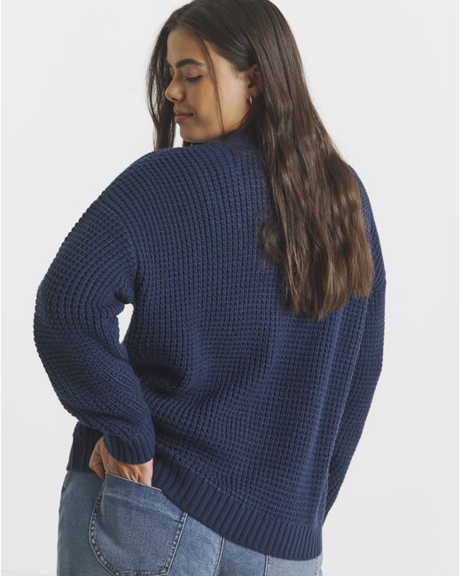 Simply Be Blue Waffle Knit Boyfriend Cardigan