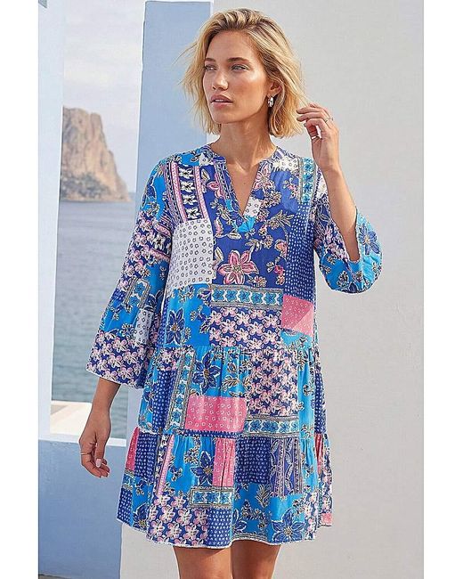 Roman Blue Roman Patchwork Print Swing Dress