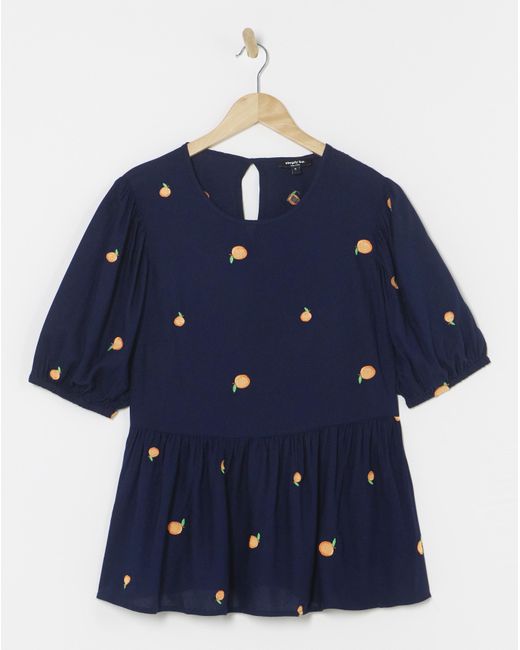 Simply Be Blue Embroidered Peach Blouse