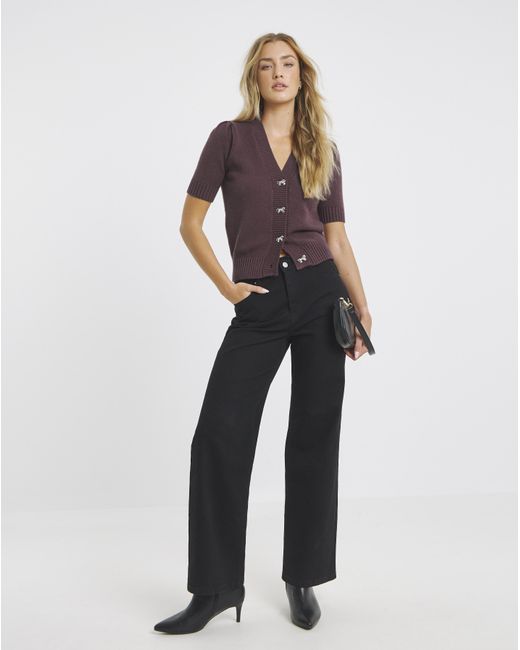 Simply Be Purple Bow Button Short Sleeve Cardigan