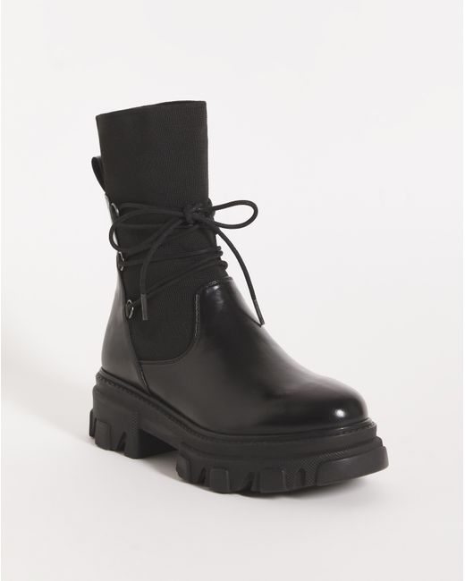 Simply Be Black Lace Wrap Chunky Boots Wide