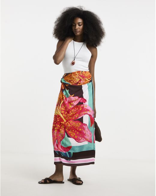 Simply Be Red Floral Wrap Skirt