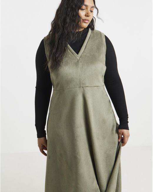 Simply Be Green Suedette Pinafore Dress
