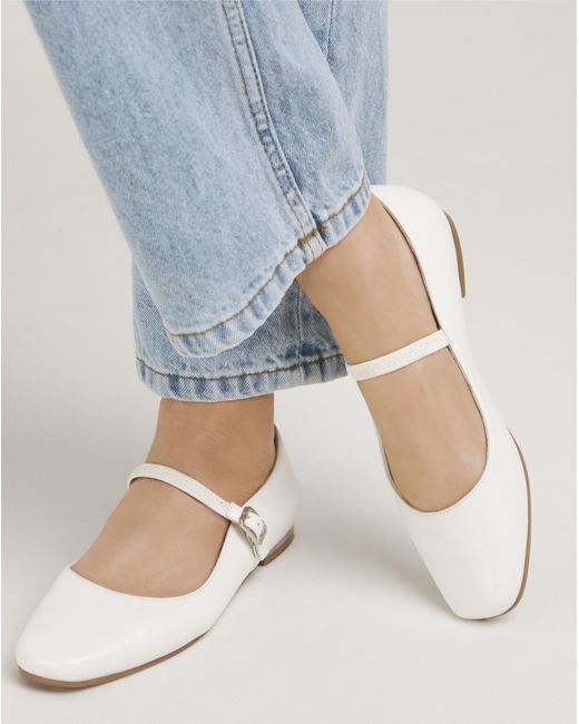 Simply Be White Mary Jane Ballerina Shoes Ex Wide Fit