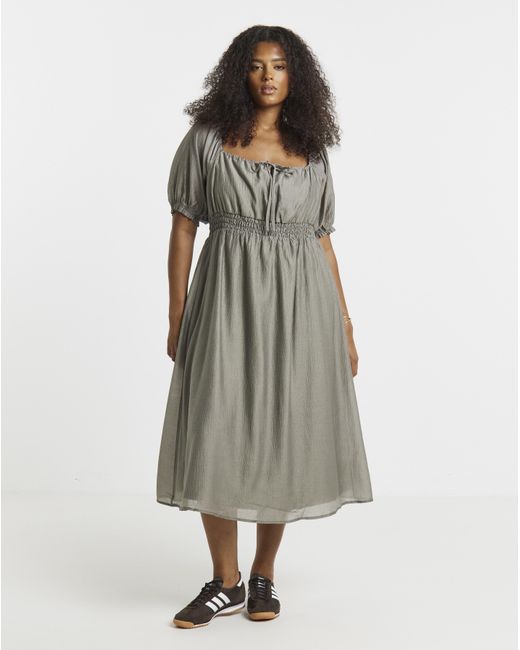 Simply Be Natural Sage Shirred Milkmaid Midi Dress