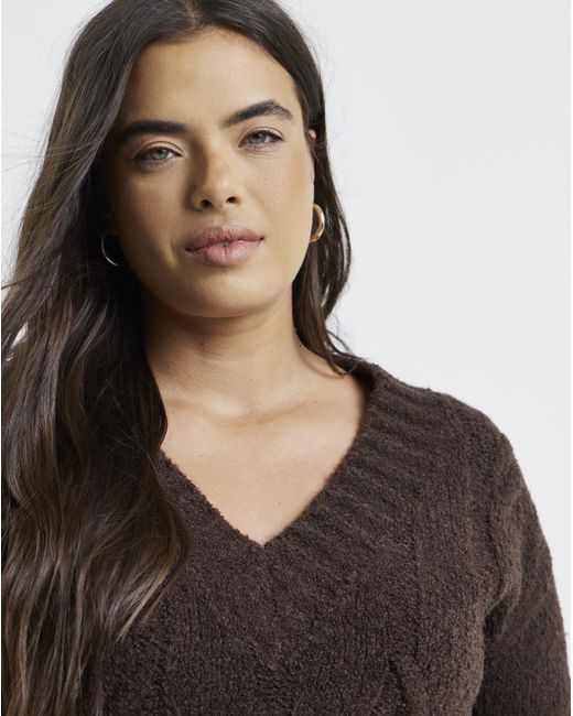 Simply Be Black V-Neck Cable Boucle Tunic