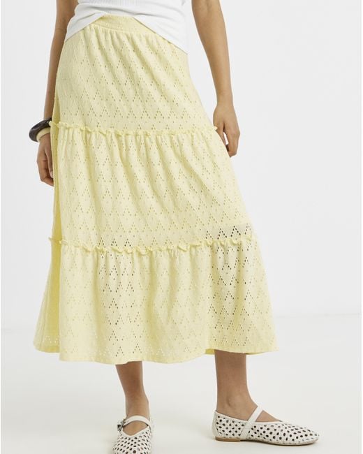Vila Yellow High Waist Midi Skirt
