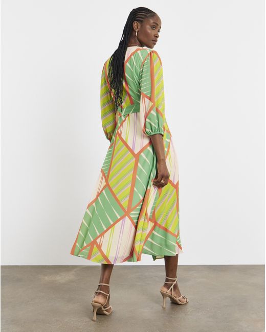 Joanna Hope Green Printed Wrap Midi Dress