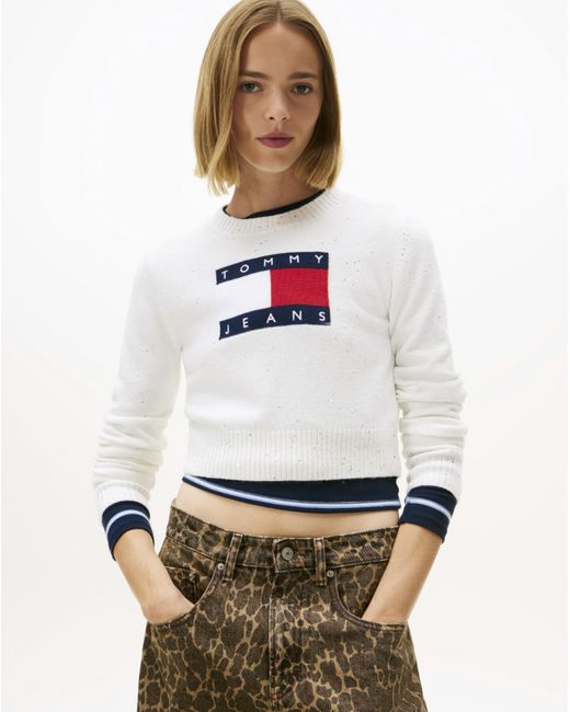 Tommy Hilfiger White Sparkle Flag Sweater