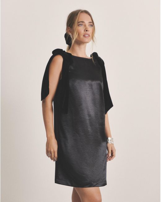 Simply Be Black Satin Shift Dress With Bow Straps