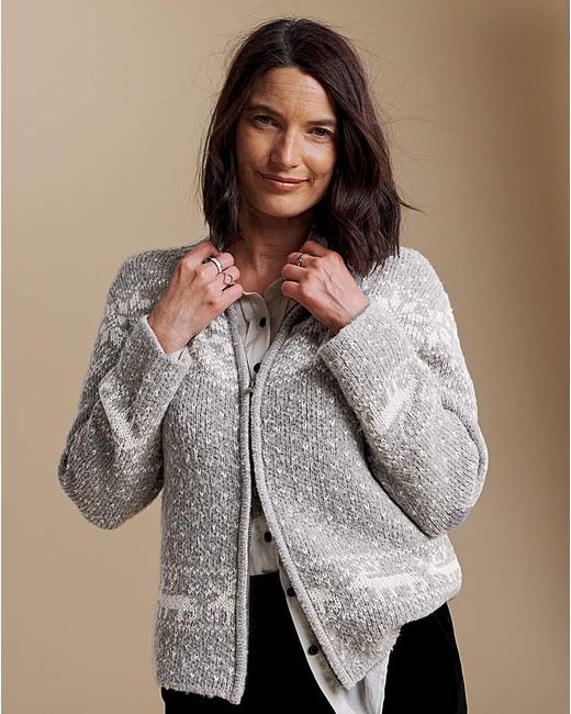 Julipa Brown Zip Through Fairisle Cardigan