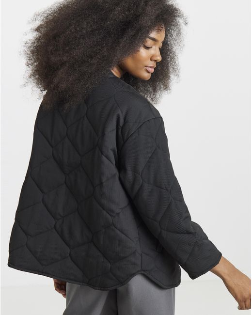 Simply Be Black Quilted Round Collar Jacket