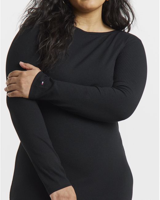 Tommy Hilfiger Black Rib Flare Midi Dress