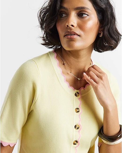Simply Be Yellow Scallop Detail Short Sleeve Cardigan