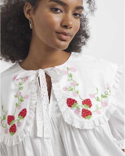 Neon Rose White Cotton Dress