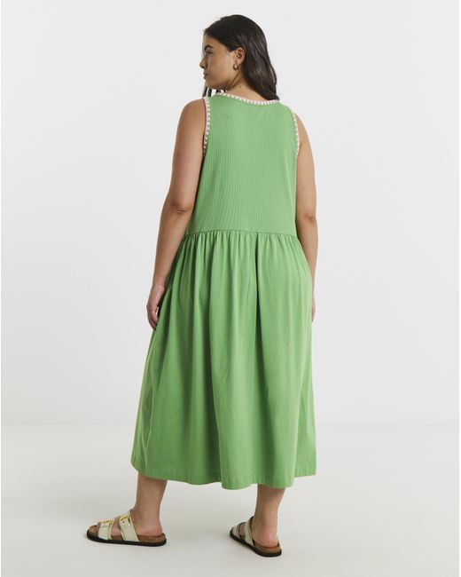 Simply Be Green Jersey Mix Midi Dress With Whipstitch