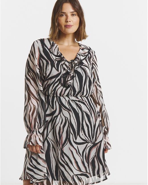 Simply Be White Print Georgette Frill Skater Dress