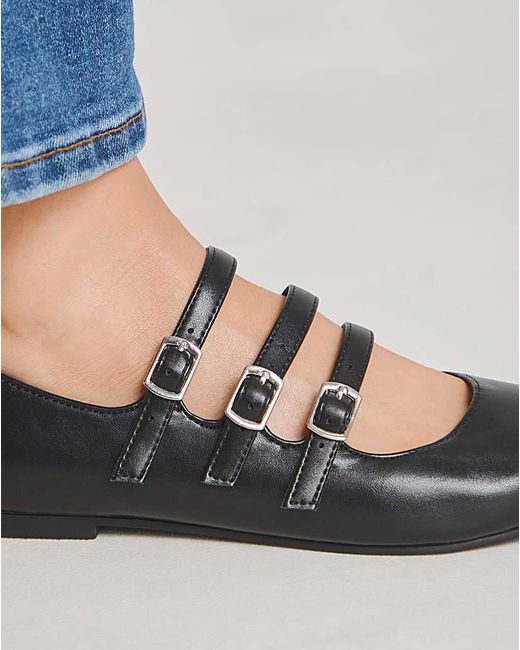 Simply Be Blue Multi Strap Mary Jane Ballerina Wide