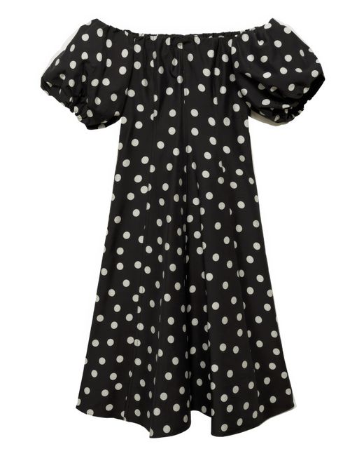 Mango Blue Strapless Polka-Dot Dress