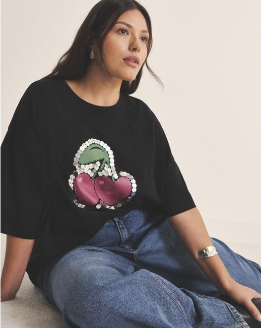 Simply Be Blue Flocked Embellished Cherries Tee