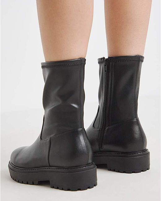 Simply Be Black Chunky Ankle Boot Extra Wide