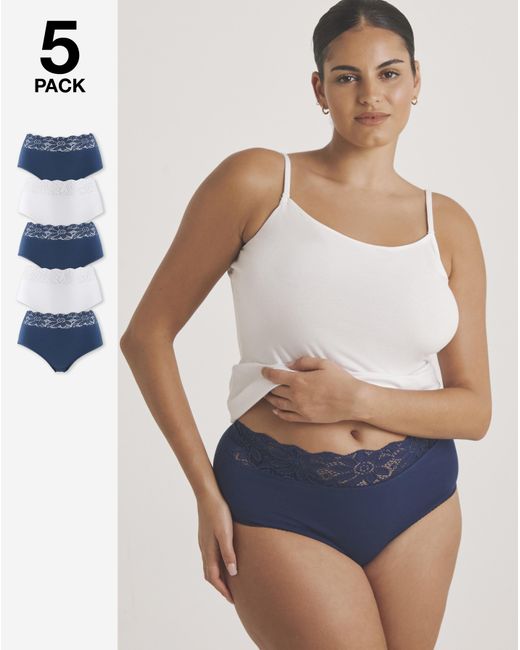Pretty Secrets White 5 Pack Lace Top Full Fit Briefs