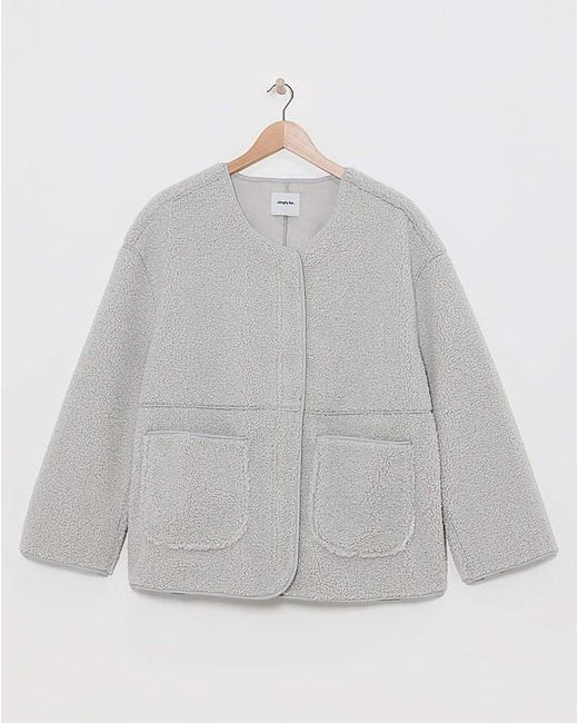 Simply Be White Round Neck Borg Jacket