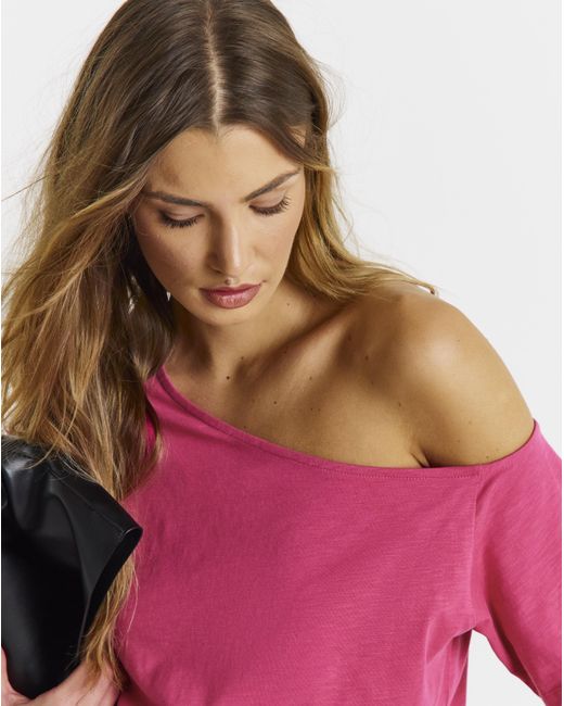Simply Be Pink Slub Off The Shoulder Top