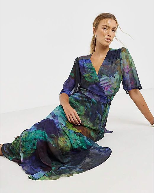 hope and ivy blue floral dress Hope & Ivy Briony Wrap Dress Green and Blue
