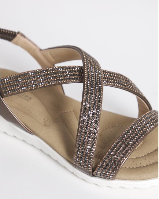 Heavenly Soles Green Low Wedge Diamante Sandal Wide