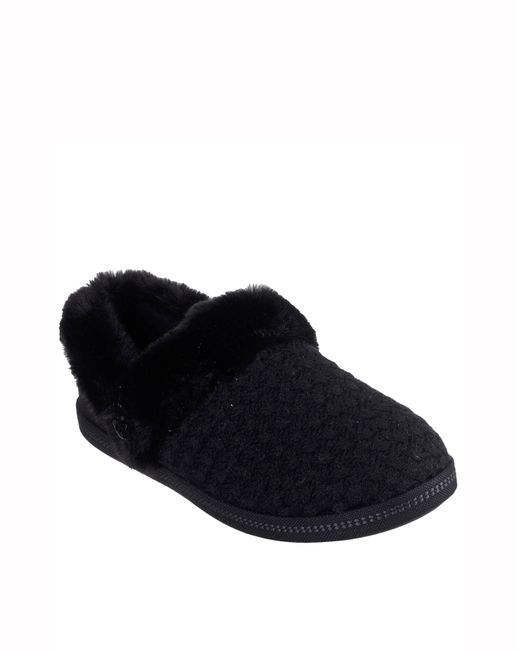 Skechers Black Fur Memory Foam Slipper D Fit