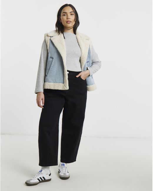 Simply Be Blue Borg Lined Denim Gilet