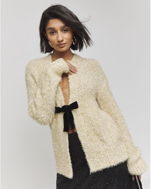 Simply Be Natural Tinsel Tie Front Bow Cardigan