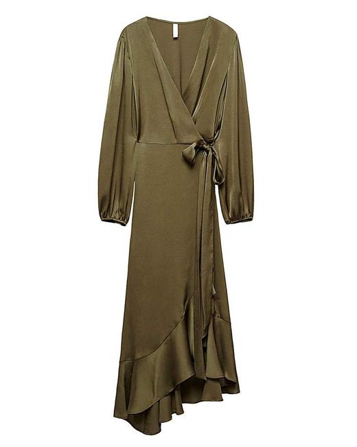 Mango Green Ruffle Wrap Dress