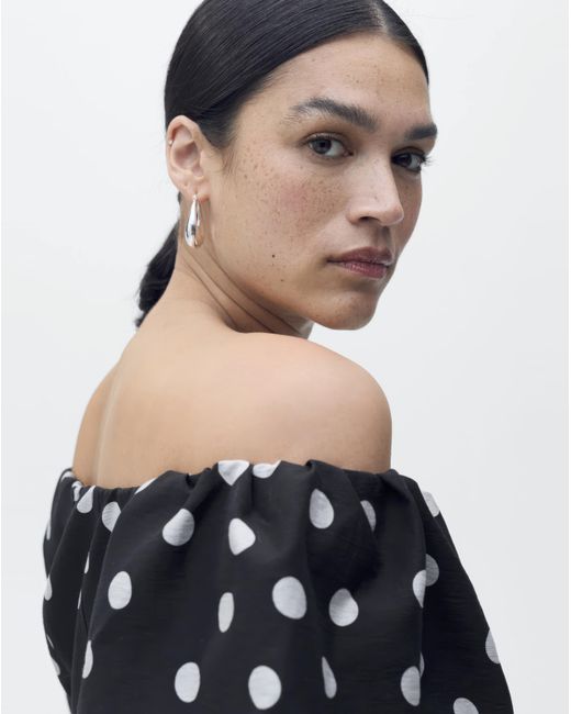 Mango Blue Strapless Polka-Dot Dress