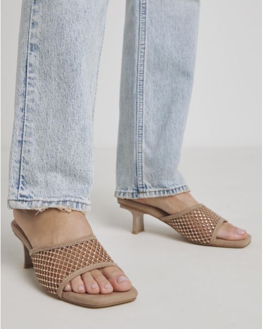 Simply Be Blue Diamante Mesh Kitten Heel Mule Wide
