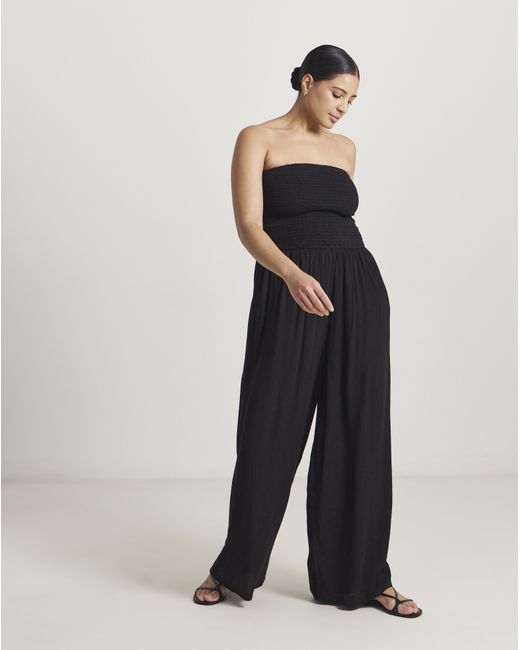 Beach To Beach White Shirred Bandeau Beach Jumpsuit