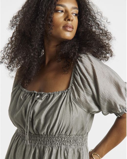 Simply Be Natural Sage Shirred Milkmaid Midi Dress