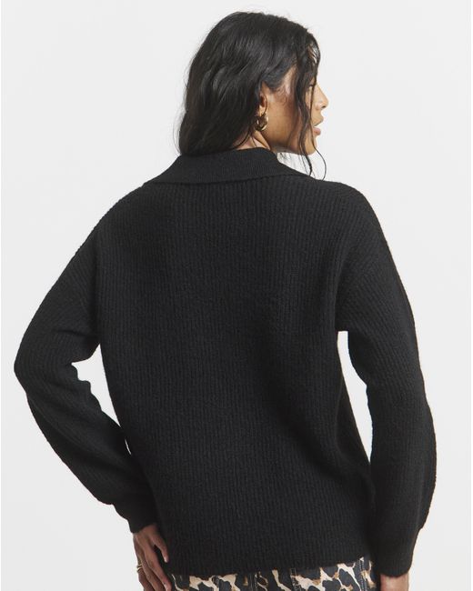 Simply Be Black V-Neck Collared Jumper