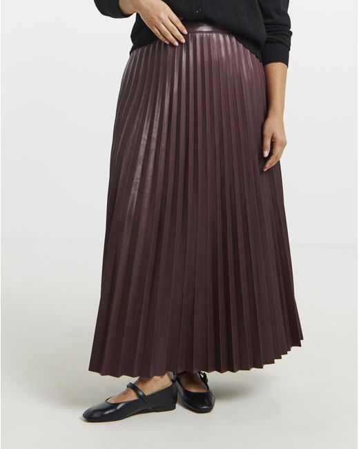 Simply Be Brown Pu Pleated Midaxi Skirt