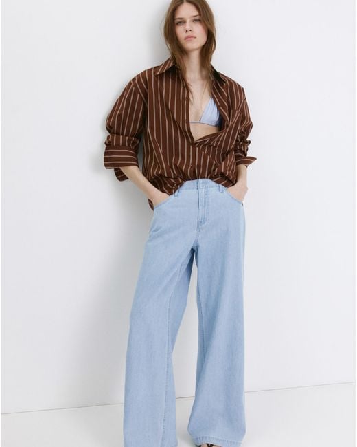 Mango Blue Wide Leg Mid-Rise Jeans